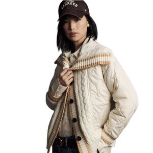 Avec Les Filles Cream Quilted Cable XL Sweater Puffer Jacket